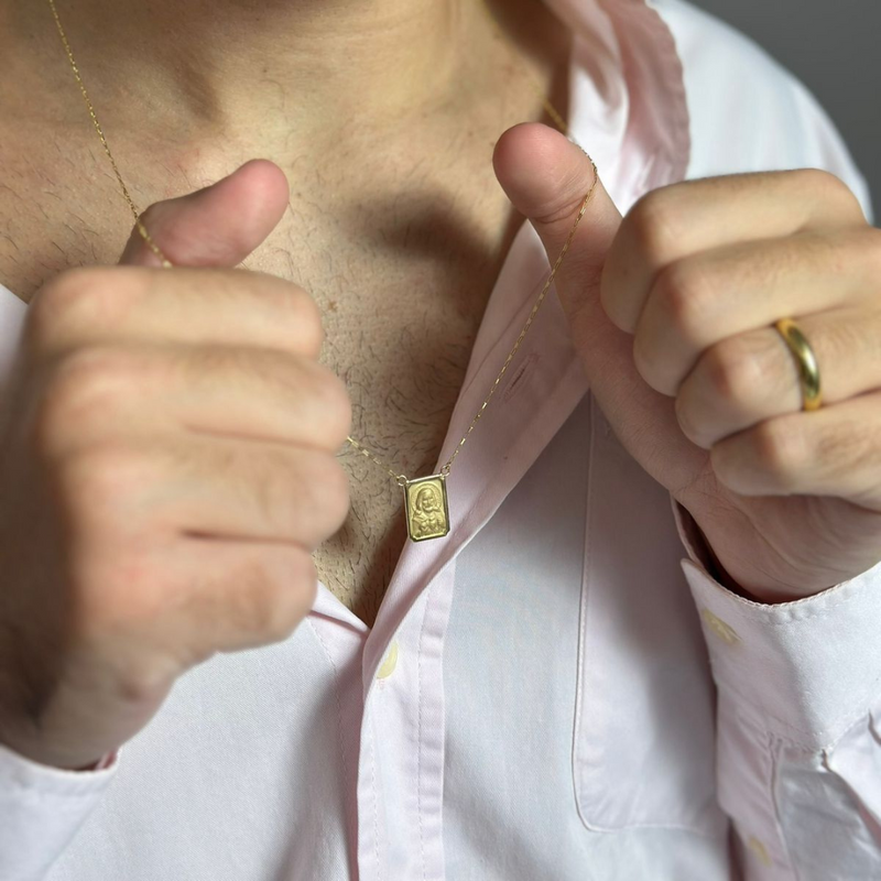 Escapulário Masculino em Ouro Amarelo 18K de 60cm