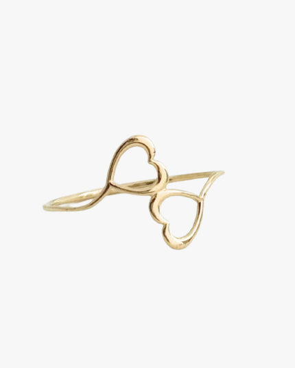 Anel 2 Corações em Ouro Amarelo 18K