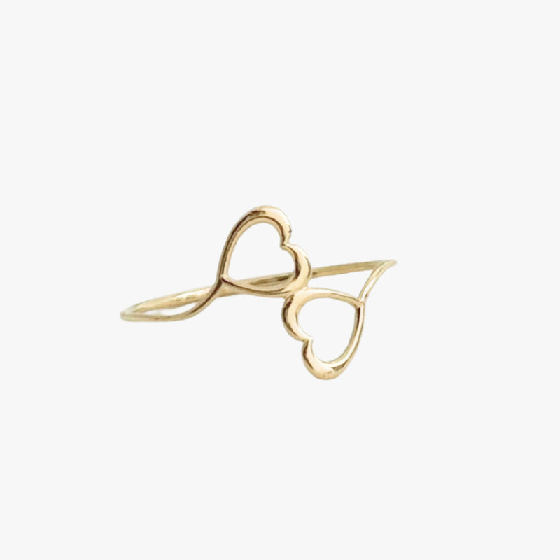 Anel 2 Corações em Ouro Amarelo 18K