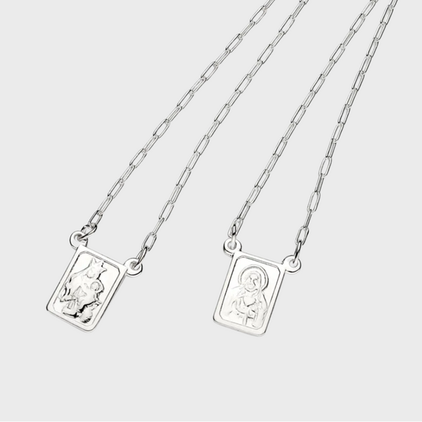 Escapulário Masculino em Ouro Branco 18K de 60cm