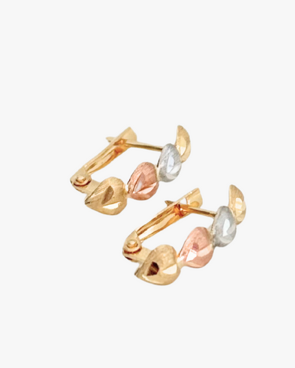 Brinco Coração 3 Tons em Ouro Amarelo,  Ouro Rose e Ouro Branco 18K