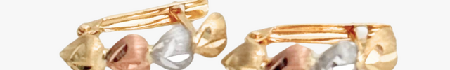 Brinco Coração 3 Tons em Ouro Amarelo,  Ouro Rose e Ouro Branco 18K