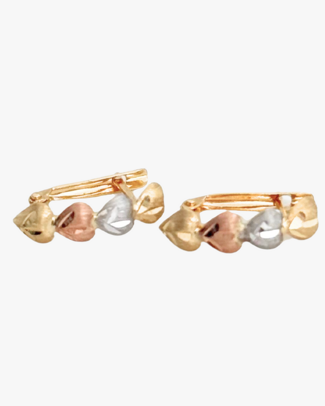 Brinco Coração 3 Tons em Ouro Amarelo,  Ouro Rose e Ouro Branco 18K