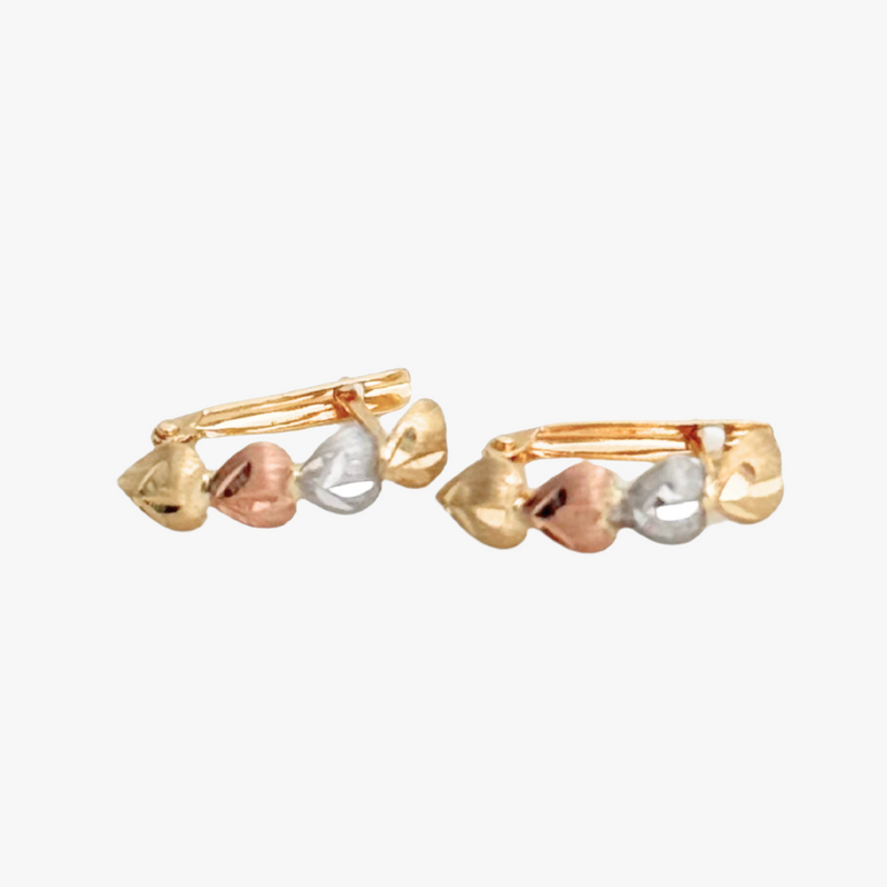Brinco Coração 3 Tons em Ouro Amarelo,  Ouro Rose e Ouro Branco 18K