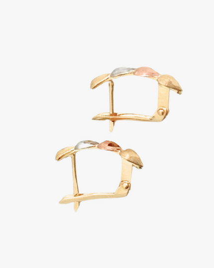 Brinco Coração 3 Tons em Ouro Amarelo,  Ouro Rose e Ouro Branco 18K