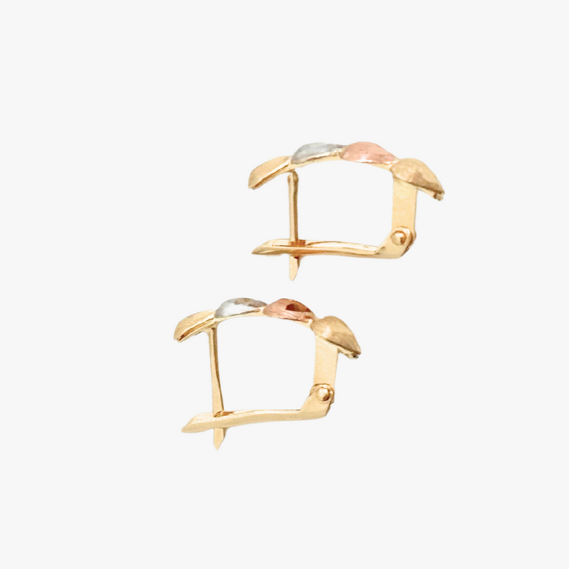 Brinco Coração 3 Tons em Ouro Amarelo,  Ouro Rose e Ouro Branco 18K