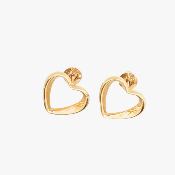 Brinco Coração Vazado em Ouro Amarelo 18K