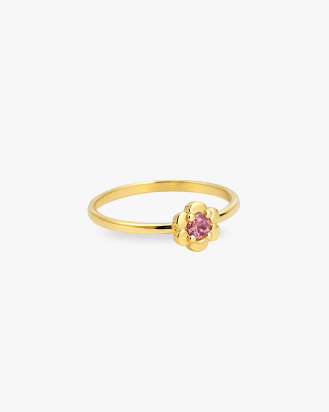 Anel Infantil com Turmalina Rosa em Ouro Amarelo 18K