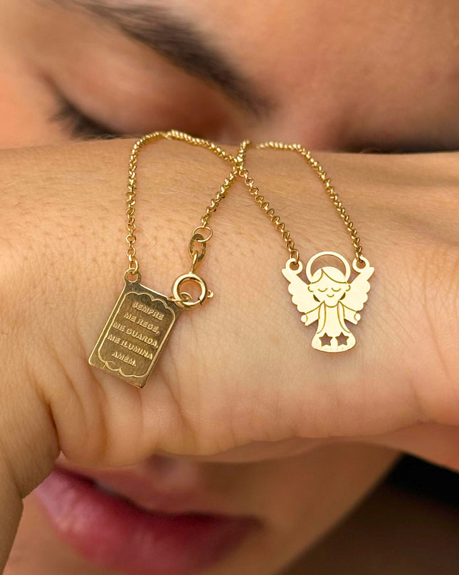 Escapulário Anjo em Ouro Amarelo 18K
