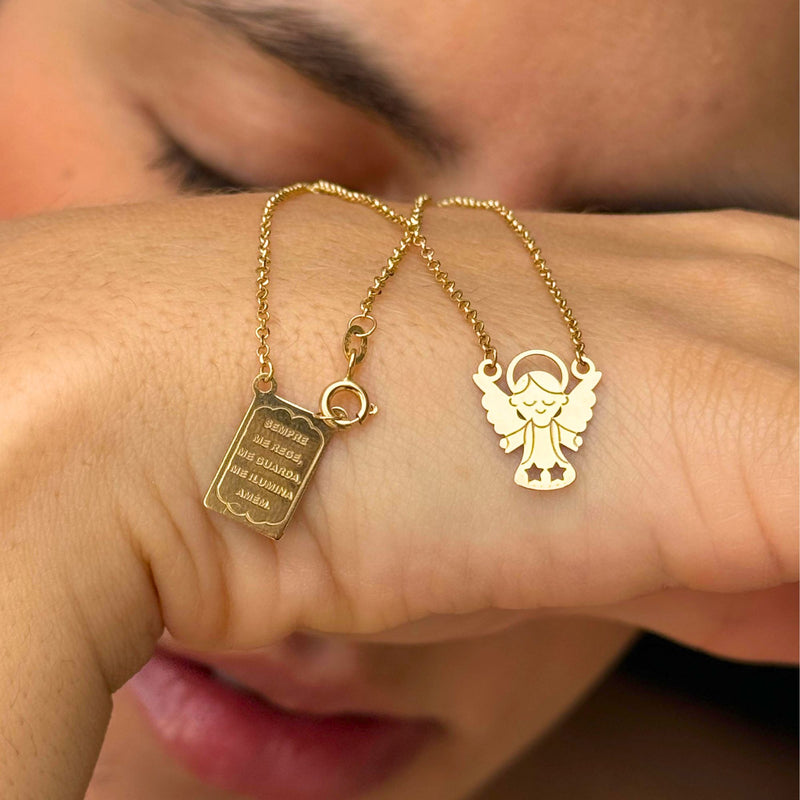 Escapulário Anjo em Ouro Amarelo 18K