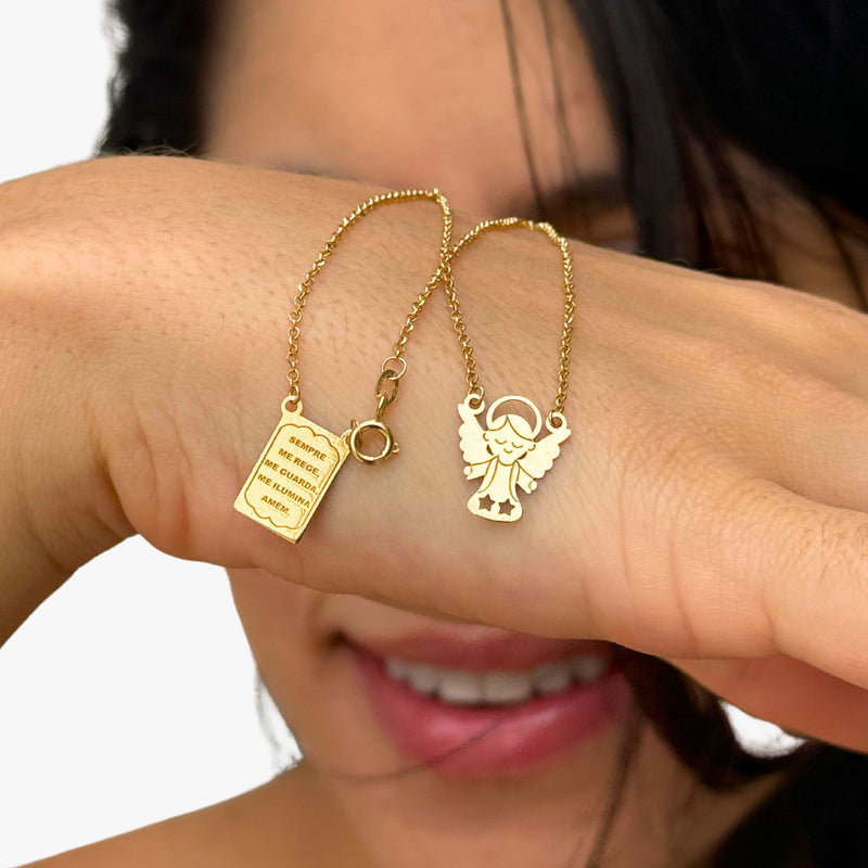 Escapulário Anjo em Ouro Amarelo 18K