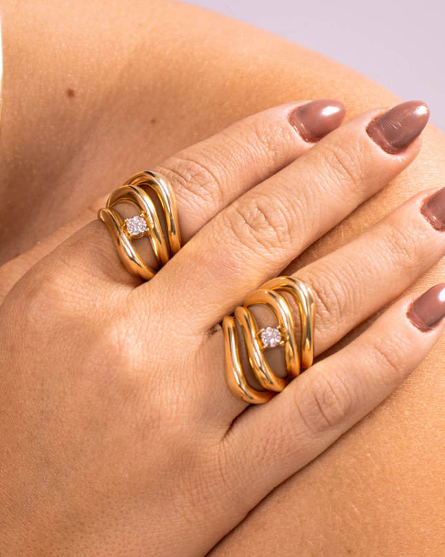 Anel Trio Arcos Luz com Diamantes