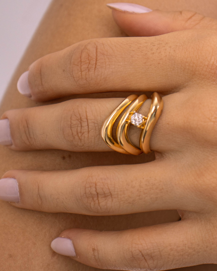 Anel Trio Arcos Luz com Diamantes
