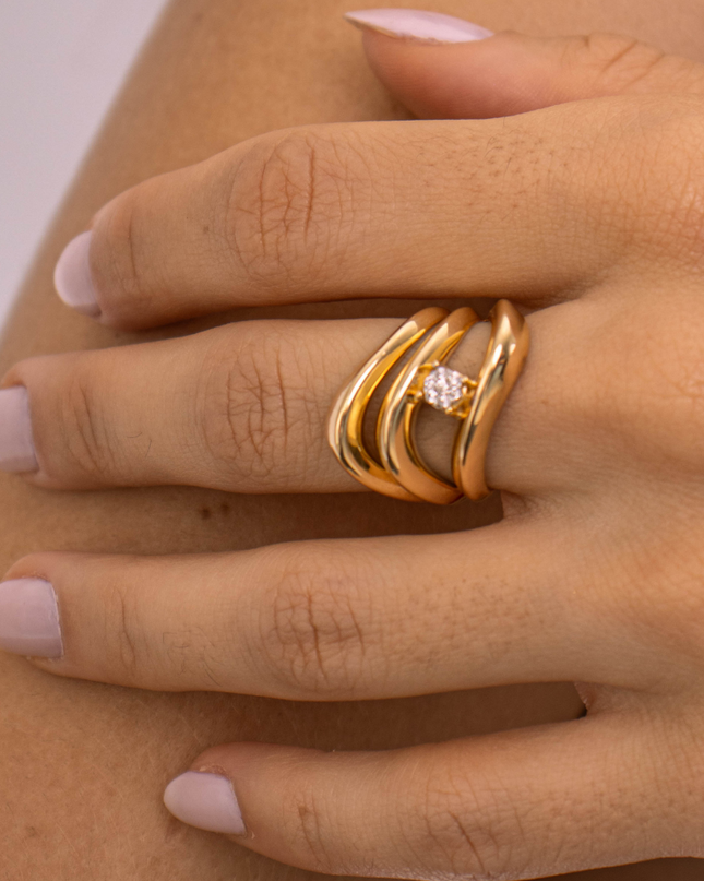 Anel Trio Arcos Luz com Diamantes