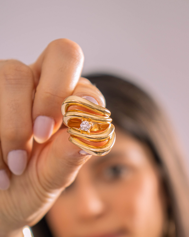 Anel Quatro Arco Luz com Diamantes