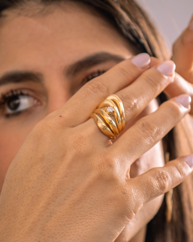 Anel Quatro Arco Luz com Diamantes