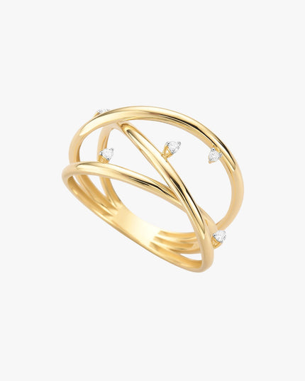 Anel com Diamantes em Ouro Amarelo 18K