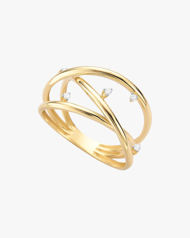Anel com Diamantes em Ouro Amarelo 18K