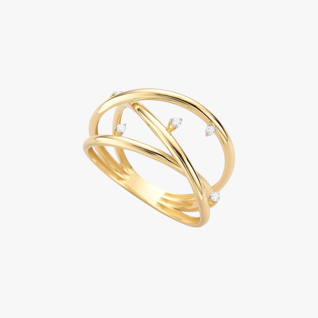 Anel com Diamantes em Ouro Amarelo 18K