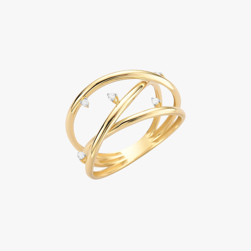 Anel com Diamantes em Ouro Amarelo 18K