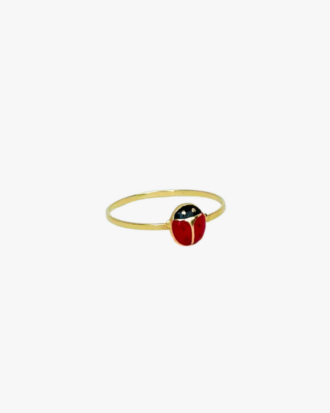 Anel Infantil Joaninha em  Ouro Amarelo 18K