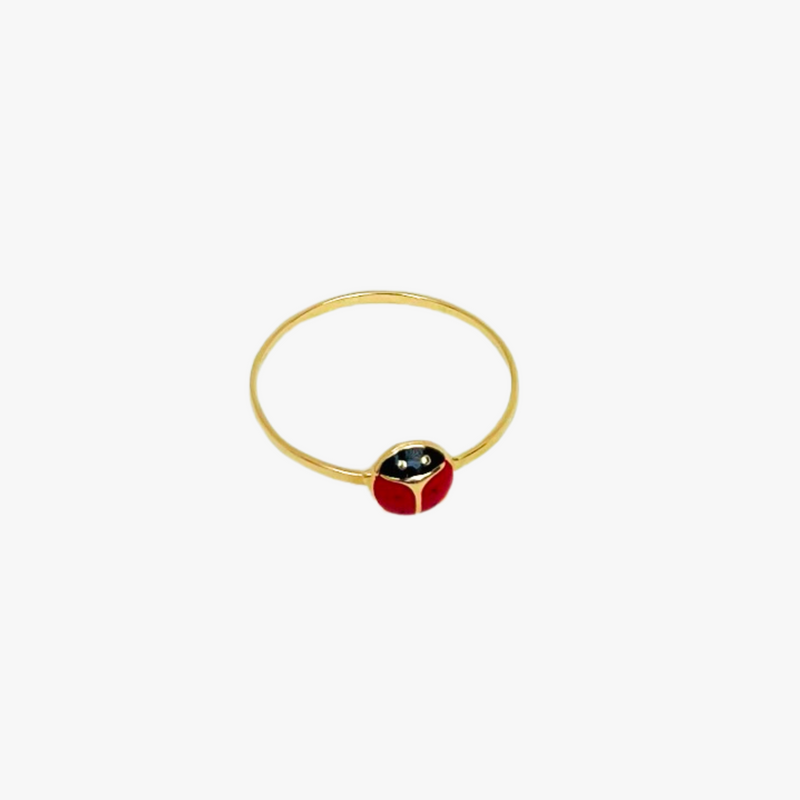 Anel Infantil Joaninha em  Ouro Amarelo 18K