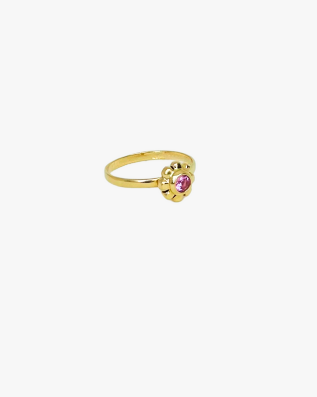 Anel Infantil com Turmalina Rosa em Ouro Amarelo 18K