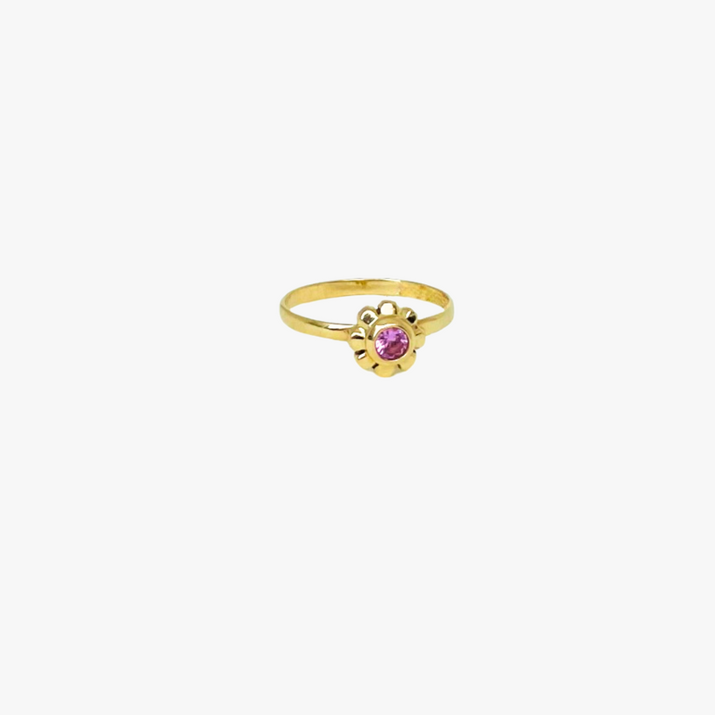 Anel Infantil com Turmalina Rosa em Ouro Amarelo 18K