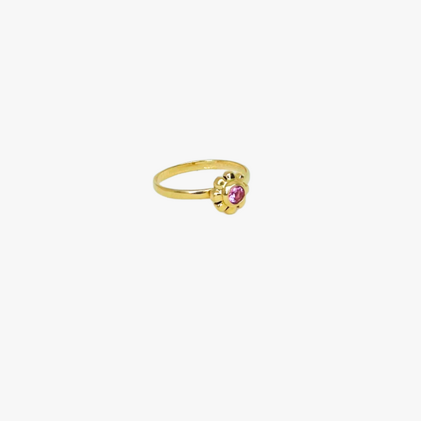 Anel Infantil com Turmalina Rosa em Ouro Amarelo 18K