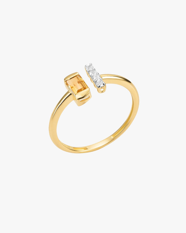 Anel Radiante de Citrino com Topázio Branco em Ouro  Amarelo 18K