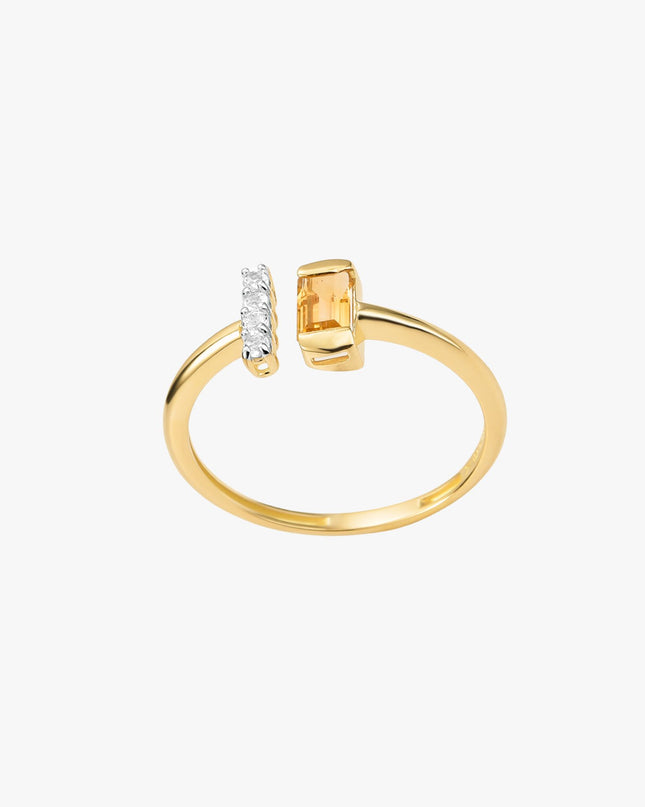 Anel Radiante de Citrino com Topázio Branco em Ouro  Amarelo 18K