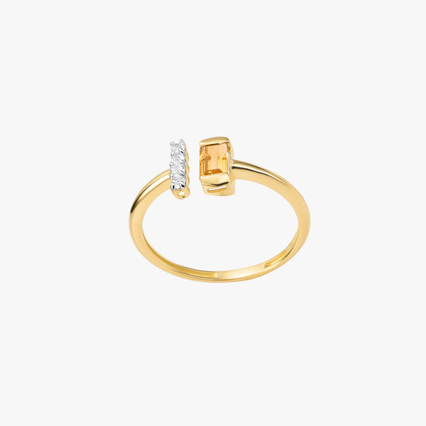 Anel Radiante de Citrino com Topázio Branco em Ouro  Amarelo 18K