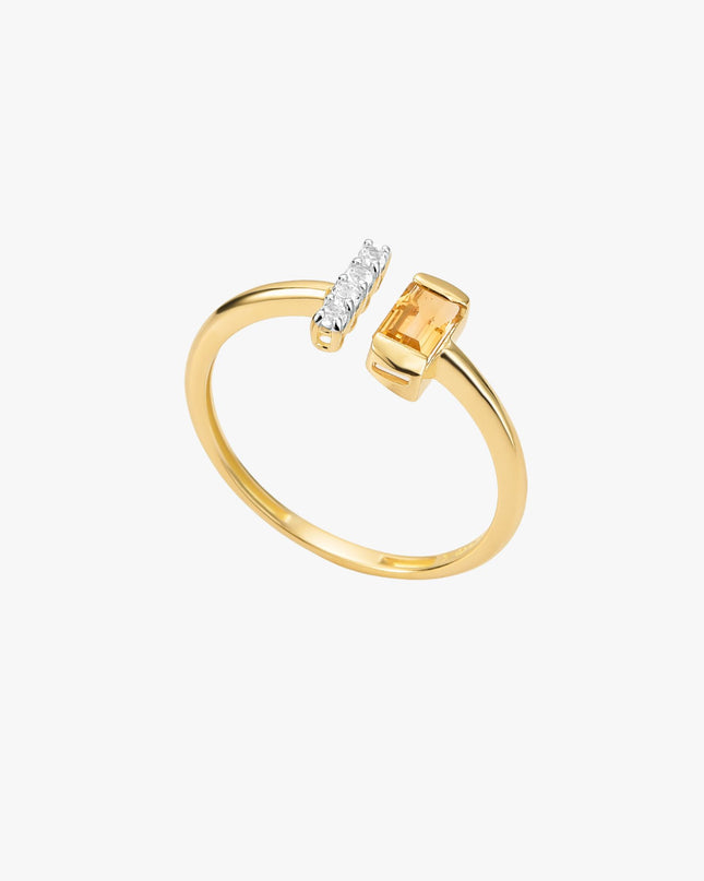 Anel Radiante de Citrino com Topázio Branco em Ouro  Amarelo 18K