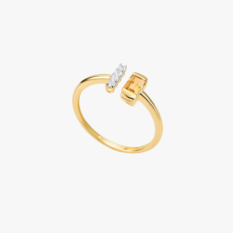 Anel Radiante de Citrino com Topázio Branco em Ouro  Amarelo 18K