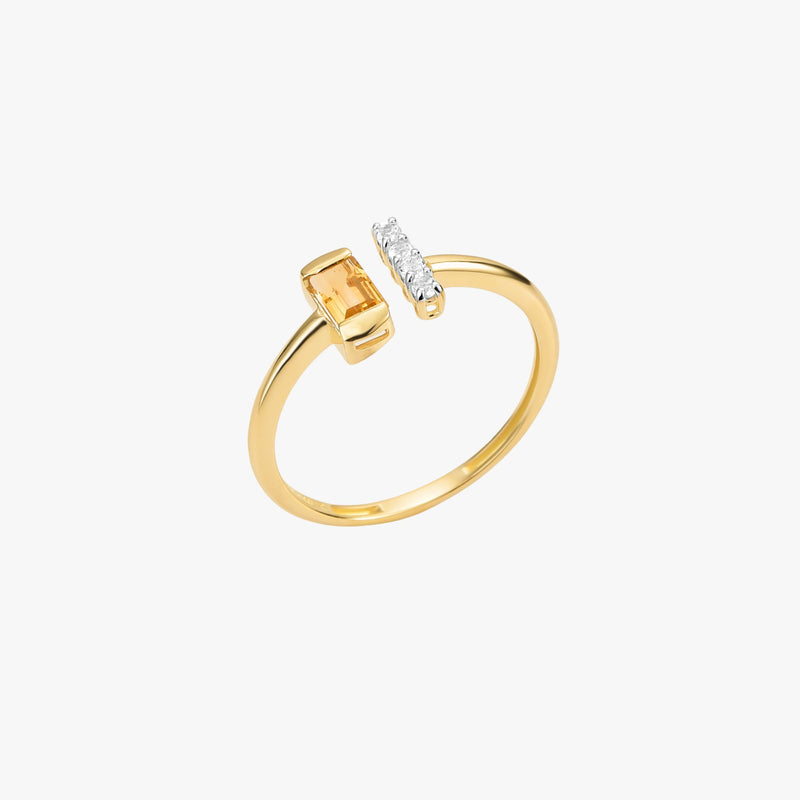 Anel Radiante de Citrino com Topázio Branco em Ouro  Amarelo 18K