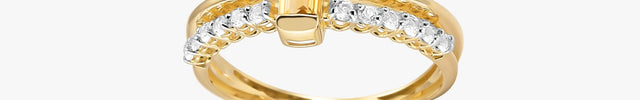 Anel Sol de Citrino com Topázio Branco em Ouro Amarelo 18K