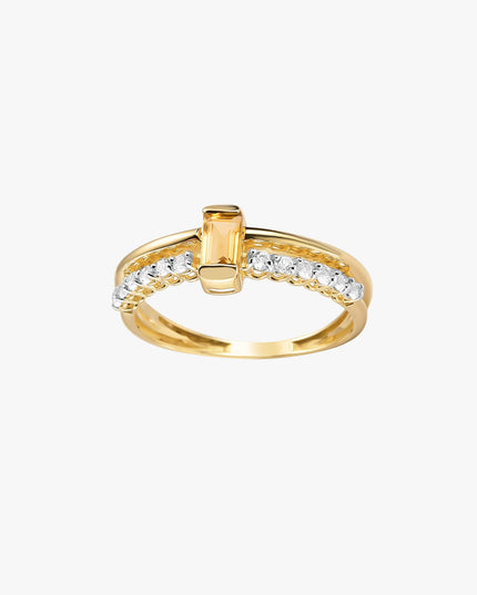 Anel Sol de Citrino com Topázio Branco em Ouro Amarelo 18K