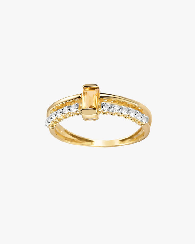 Anel Sol de Citrino com Topázio Branco em Ouro Amarelo 18K