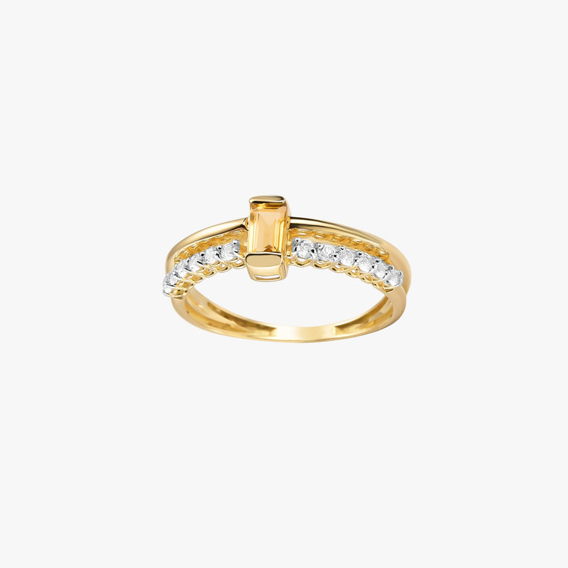 Anel Sol de Citrino com Topázio Branco em Ouro Amarelo 18K