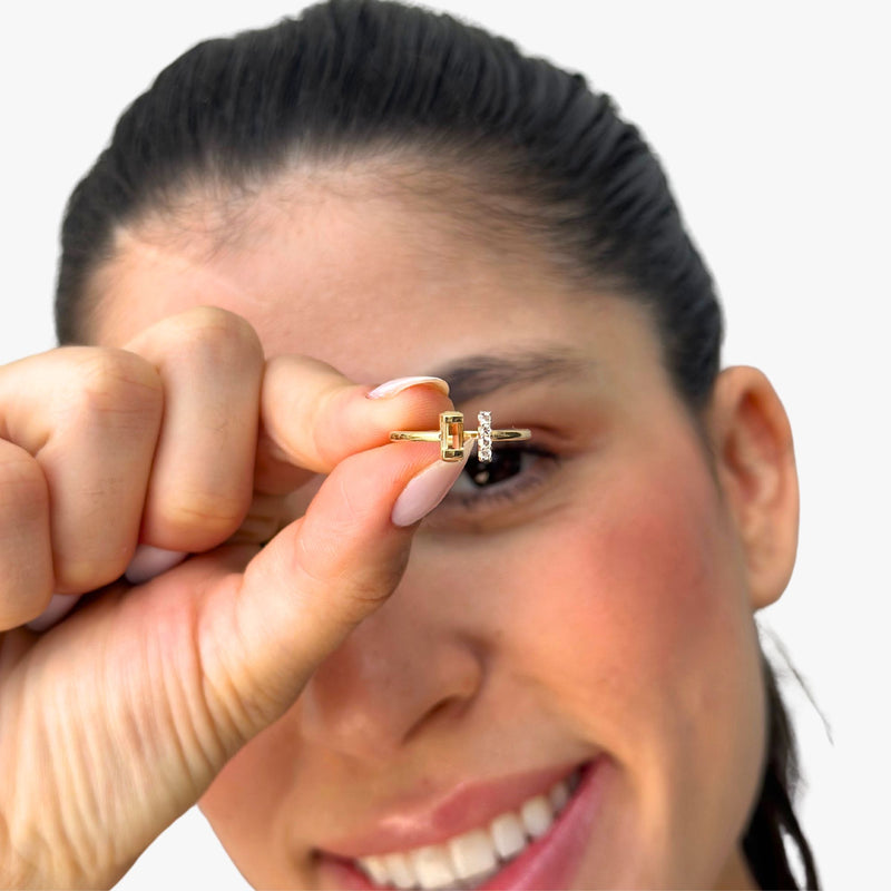 Anel Radiante de Citrino com Topázio Branco em Ouro  Amarelo 18K