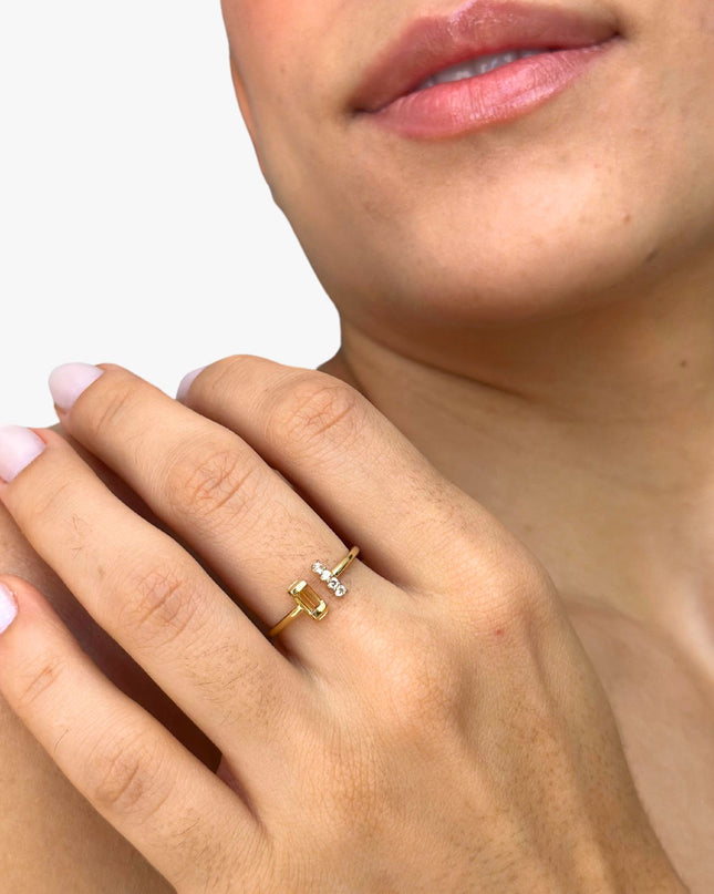 Anel Radiante de Citrino com Topázio Branco em Ouro  Amarelo 18K