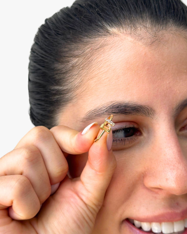 Anel Radiante de Citrino com Topázio Branco em Ouro  Amarelo 18K