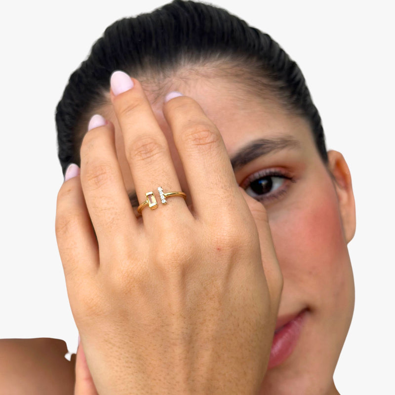 Anel Radiante de Citrino com Topázio Branco em Ouro  Amarelo 18K