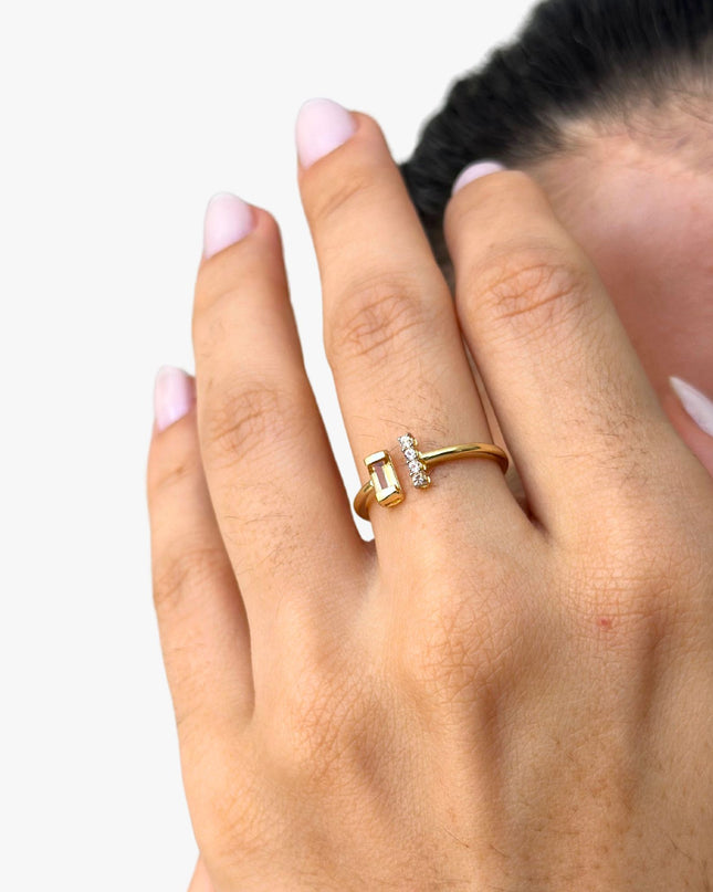 Anel Radiante de Citrino com Topázio Branco em Ouro  Amarelo 18K