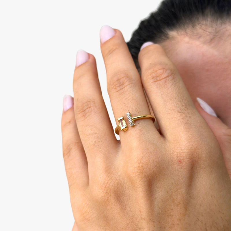 Anel Radiante de Citrino com Topázio Branco em Ouro  Amarelo 18K