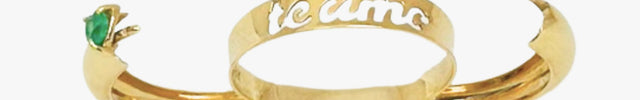 Anel Personalizado "Eu te Amo" com Esmeralda em Ouro  Amarelo 18K