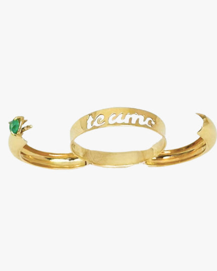 Anel Personalizado "Eu te Amo" com Esmeralda em Ouro  Amarelo 18K