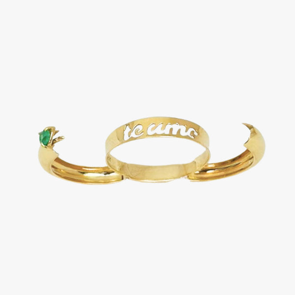 Anel Personalizado "Eu te Amo" com Esmeralda em Ouro  Amarelo 18K