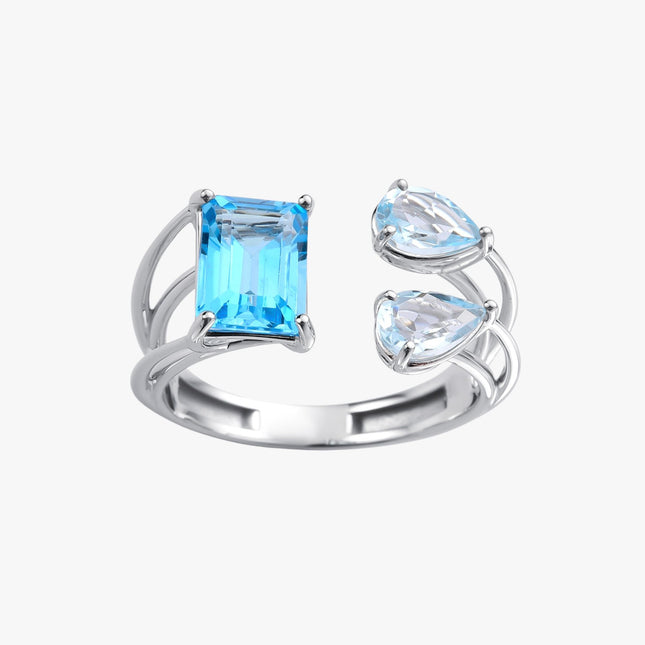 Anel Força com  Pedras Naturais de Topázio  Azul