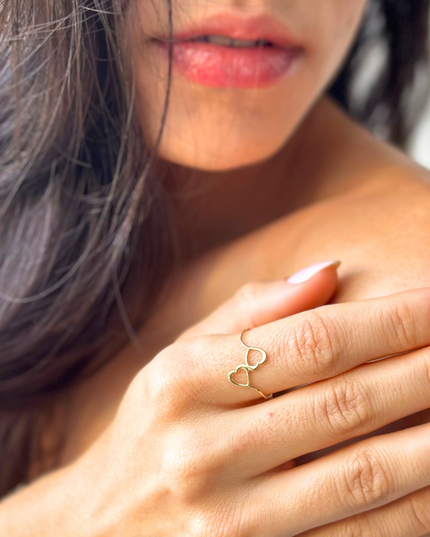 Anel 2 Corações em Ouro Amarelo 18K
